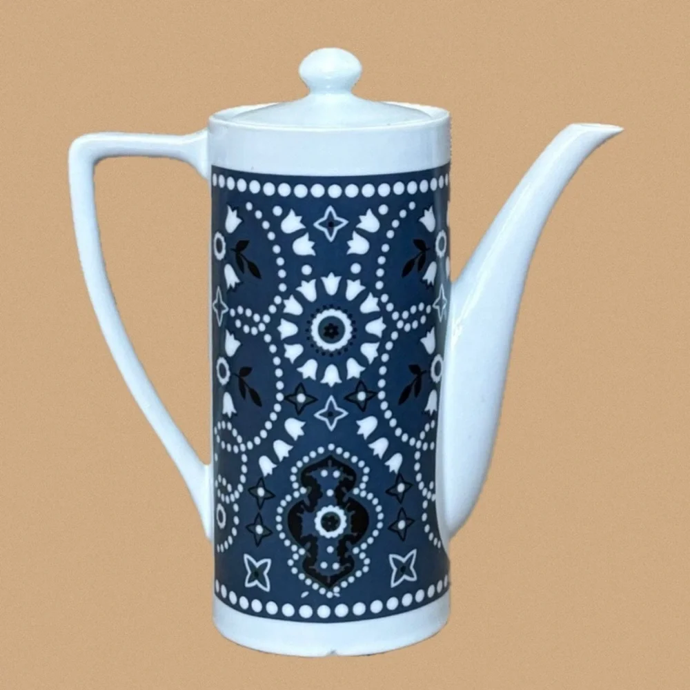 Vintage Bandana Print Ceramic Coffee Pot Boho Southwestern Cottage Core